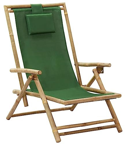 KTHLBRH Verstellbarer Relaxstuhl Grün Bambus und Stoff, Terrassenstühle Outdoor-Stühle Balkonstühle Freizeitstühle für Terrassen, Gärten, Decks