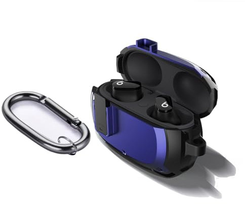 KQXG Case for Beats Studio Buds/Buds Plus (Buds+) - Dual Layer Protection with Exterior Hard PC & Interior Soft Silicone, Shockproof, Secure Lock, Metal Hook, LED Visibility -Black Blue