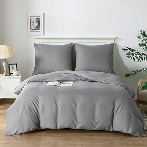 Good Nite Bettwäsche-Set 90g Gebürsteter 2Teilig Superweiches Bettbezug und Kopfkissenbezug (Grau, 135x200cm+80x80cm)