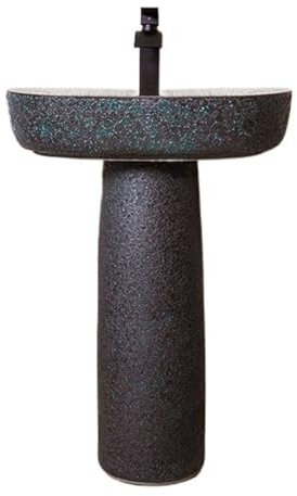 Sockelwaschbecken Keramik-Säulenwaschbecken, 2-teiliges Standwaschbecken, gefrostetes Standwaschbecken im Industriestil mit einzelnem Wasserhahnloch Freistehender Waschbeckenunterschrank ( Color : 002