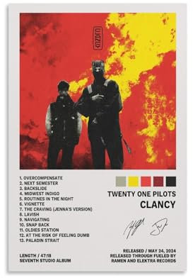 JINZE Twenty One Poster Piloten-Clancy-Albumcover-Poster für Zimmer, ästhetische Leinwand, Wandkunst für Teenager, Raumdekoration, 40 x 60 cm, ungerahmt, 1
