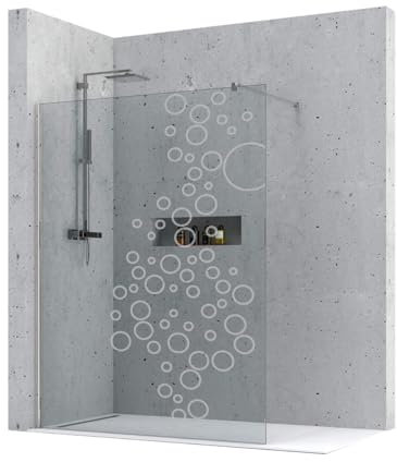 Walk-In Duschwand – 8mm – Maßanfertigung – mit matten Luftblasen – 90° Stabistange – ESG Sicherheitsglas Duschabtrennung – rahmenloses Design – Duschwand für Badewanne oder bodeneben – DIN EN 12150