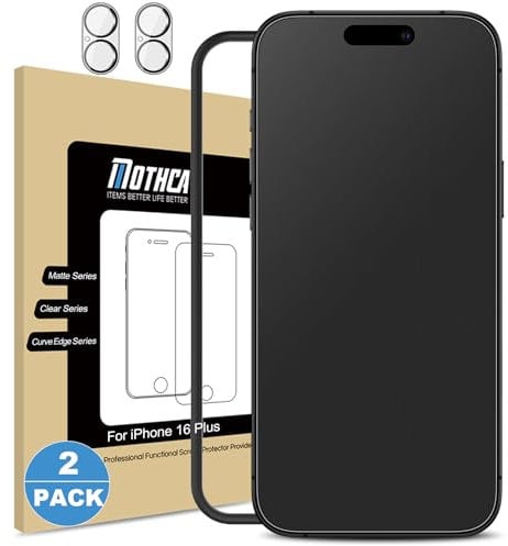Mothca Matte Screen Protector for iphone 16 Plus 6.7-Inch (2+2 Pack), 2 Pcs matt Tempered Glass films + 2 Pcs Camera Lens Protector, Anti-Glare & Anti-Fingerprint