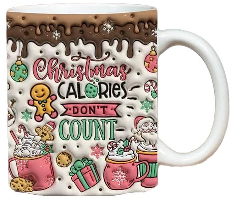 eBoutik - Fun Festive Printed 3D Ceramic Mug - Coffee,Tea Or Hot Chocolate Cup for Stocking Filler Or Secret Santa - Christmas Tableware Decoration Xmas Present (Christmas Calories Don't Count)