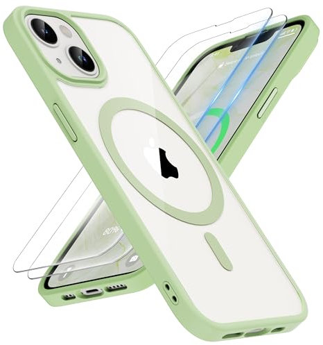 ORETECH for iPhone 13 Case, iPhone 14 Clear Case Magnetic Compatible with Magsafe and 2 x Screen Protector Anti Yellowing Ultra Slim Thin Shockproof Clear Back Phone Case Cover 6.1'' - Light Cyan