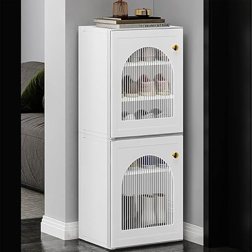 Zapatero con puerta de cristal, estantes ajustables, apilable, para entrada, pasillo, sala de estar, armario, organizador de zapatos con puerta de cristal, estantes ajustables, zapatos apilables, S