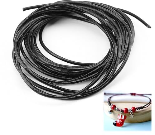 Leather Cord 2mm 3 Metres Leather String Cord Black Cowhide Leather Cord Necklace Cord Round Leather String for Necklace Bracelet Jewellery Braiding Making DIY Crafts