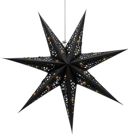 LED Papierstern zum Hängen in schwarz - Ø 60 cm - Weihnachts Stern Deko Beleuchtung warm weiß - Adventsstern Dekoleuchte Stimmungslicht für Weihnachten Advent Winter