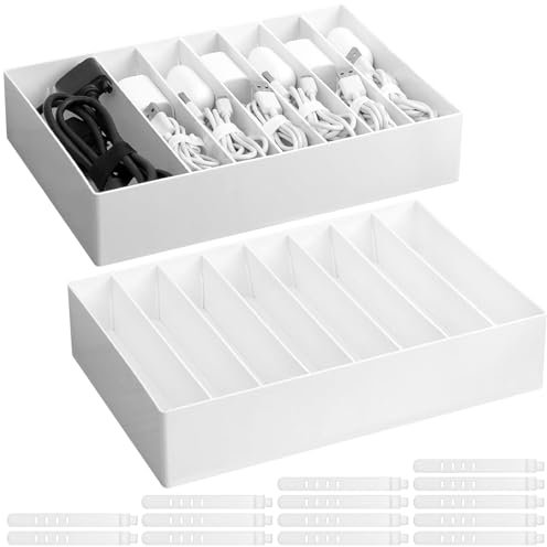 VZXZXE 2 Stück Kabel Organizer Box Kunststoffe 26 * 18 * 5.5cm ladekabel Organizer Kabel aufbewahrungsbox Cable Organizer Box Organizer Box mit kabelbinder transparent
