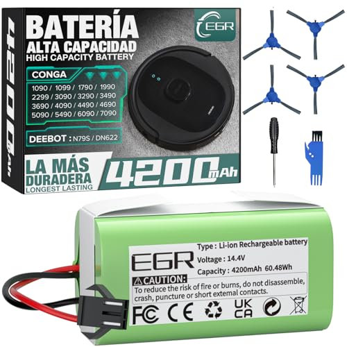 EGR 4200mAh Li-Ion Batería de Reemplazo Compatible con Conga Excellence 990 950 1090 1790 1990 2290, RoboVac 11 11S MAX 15C MAX 30 G30 Hybrid 35C, Deebot N79 N79S DN622, IKOHS Netbot S14 S15