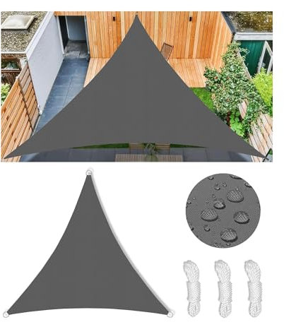 Toldo Vela de Sombra Triángulo Impermeable Toldos Exterior Terraza Protección Rayos UV Resistente al Desgarro para Terraza Balcon Exteriores Jardín con Anillo en D y Cuerdas de Fijación 5x5x5M