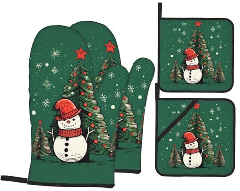 Lot de 4 maniques et maniques de Noël, résistantes à la chaleur, antidérapantes, lavables en machine