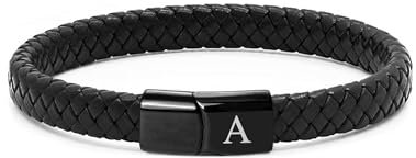 TOLOWOBK Lederarmband Herren Armband mit Buchstaben Gravur A-Z Buchstabe Armband Männer Schwarz Geflochten Leder Armbänder mit Magnetverschluss Einschulung Geburtstag Geschenke für Männer