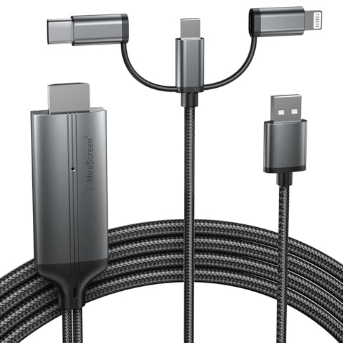 HAPPRUN 3 in 1 Phone HDMI Cable, Lighting HDMI Cable, Phone to Projector Adapter