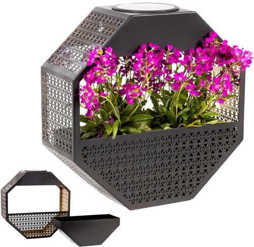 Gadgy Solar-Wandlampe mit Blumentopf – Wandvase hängend mit Warmweißem Solarlicht – Beleuchtete Blumenampel für Balkon & Terrasse – Wetterfeste Gartenbeleuchtung und Pflanzschale mit Licht