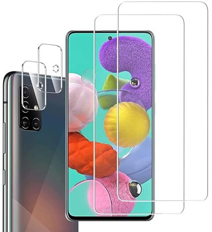 Rcokas [2+2 Stück für Displayschutz Samsung Galaxy A51 Panzerglas, Schutzfolie Samsung Galaxy A51 Folie Kameraschutz [9H][Anti-Kratzen][HD Displayschutzfolie][Ultra-klar]