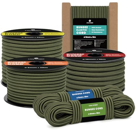 Kamu Synber Corda Elastica 3mm x 5m Cordino Elastico Corda Gomma per Teloni, Camion, Barca, Bagagli, Piscina | Verde Militare