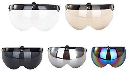 Drfeify 3 Snap Retro Helmet Visor Windproof Sun Guard for Motorcycle Helmets Universal Half Face Accessory (Transparent)