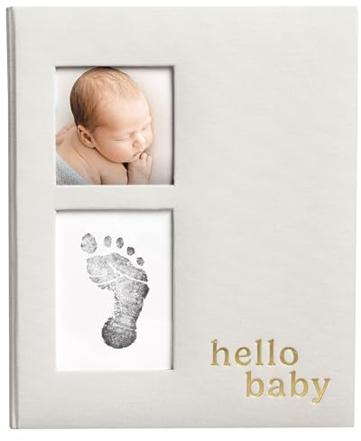 Pearhead Libro dei ricordi in lino per bambino o bambina, libro dei primi 5 anni, album mensile Milsetone e album fotografico, My Baby Book