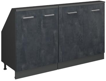 Vicco Dachschrägenschrank-Set Rion, Schwarz Beton/Anthrazit | B140 x T46 cm, 2er Set, platzsparend für Dachschrägen