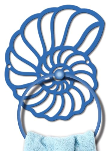 MAYJOYDIY Nautilus Metal Towel Ring Ocean Seashell Hand Towel Holder | Wall Mounted Towel Rack, Blue Round Towel Hanger, Summer Creature Style, for Kitchen Bath Home Laundry Toilet Decors Gift