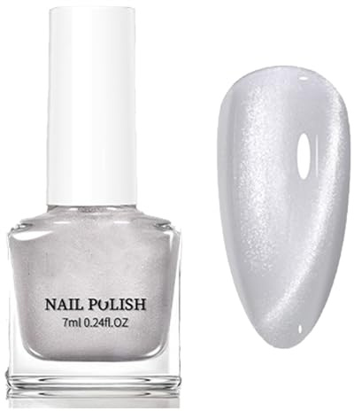 Cat Eye Nail Polish - Silver Shimmer Magnetic Nail Varnish Quick Dry - Long Lasting, No UV Light Needed - Non Toxic & Breathable & Chip Resistant - Natural Nail Polish for Easy DIY Manicure