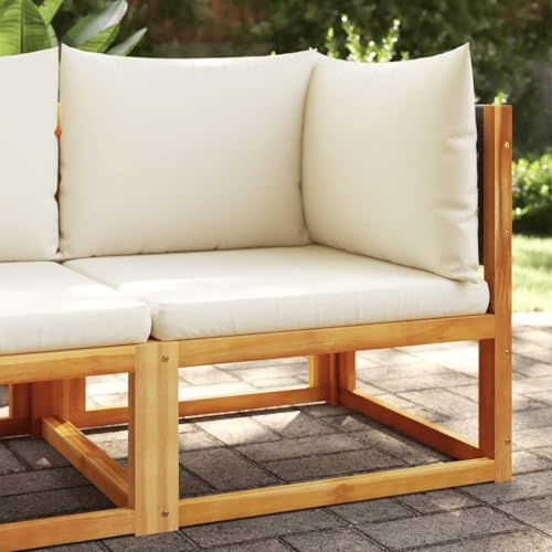 SooIarix Gartensofa-Ecke aus massivem Akazienholz mit schwarzem Rattan, cremefarbenen Kissen, 65x65x65 cm, wetterfestes Outdoor Sofa für Balkonmöbel und Gartenlounge, modulare Lounge Möbel Outdoor