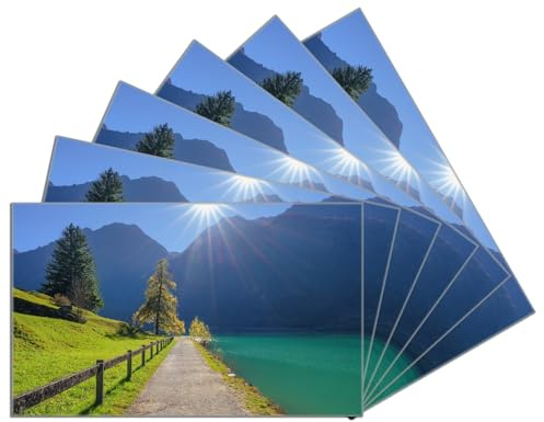 Wallario 6er Set Frühstücksbrettchen aus Glas, Glasunterlage, Glasbrettchen Uferweg am Bergsee, Größe 14 x 23 cm, Sicherheitsglas