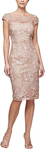 Alex Evenings Robe Fourreau de Cocktail brodée Florale Longueur Genou Courte Occasion spéciale, Rose Gold, 44 Femme