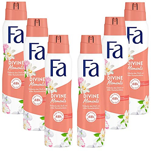 Fa Divine Moments Deo Spray, 0% Aluminiumsalze Anti Flecken, 6er Pack (6x150ml)