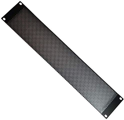 19 2U Ventilated Mesh Blanking Rack Patch Panel – Vented Equipment Data Cabinet Module Plate Mount – Black Metal Cooling Empty Unit Cover & Fixing Screws
