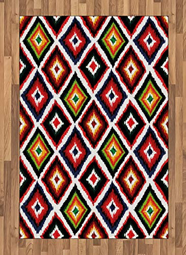 ABAKUHAUS Ikat Teppich, Weinlese-ethnische Volksgrenze, Deko-Teppich Digitaldruck, Färben mit langfristigen Halt, 120 x 180 cm, Mehrfarbig