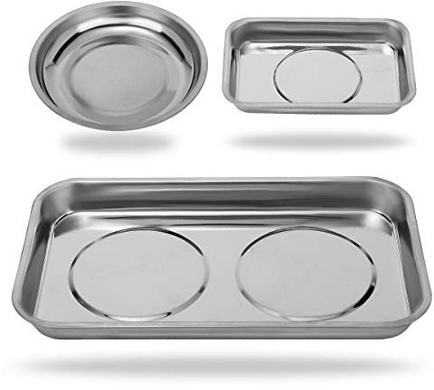 Lot de 3 boîtes à outils magnétiques en acier inoxydable pour maintenir les outils, vis, forets et clous, aimant haute performance et plateau à outils épais