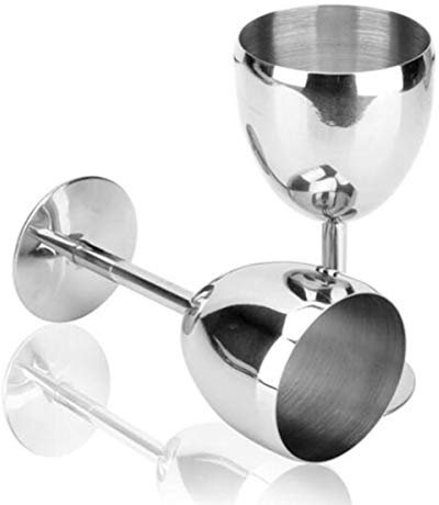 Stainless Steel Goblet Red Wine Glasses, Pack of 2 pcs Sliver (170ML)