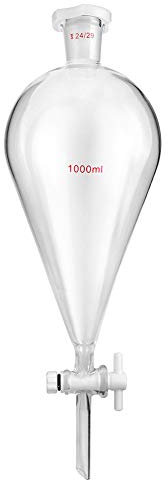 QWORK® Embudo separador de Cónico de Vidrio de Borosilicato con juntas 24/29 y Tapón PTFE, Separatory Funnel Embudo de Laboratorio - 1000ml