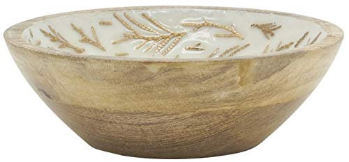 AubryGaspard Saladier Rond en Bois et Résine Décor Fougère, Ø 18 cm, H 6 cm
