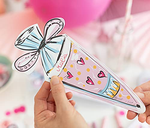 Dein Gastgeschenk 5 Stück - Einladung zur Einschulung - Schultüte für Junge und Mädchen (Pink)