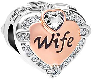 SBI Jewelry Rose Gold Heart Wife Charm for Bracelet April Birthstone Bead Pendant Women Family Birthday Christmas
