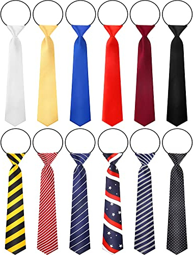 Tarpop 12 Pieces Toddler Ties for Boys Adjustable Boys Striped Necktie Kids Costume Tie with Elastic Neck Strap(Classic Color,11l X 2.4w Inches)