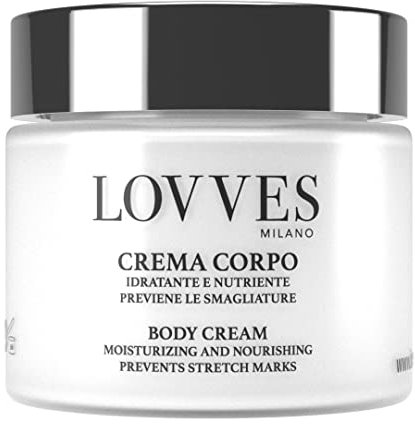LOVVES Crema Corpo, Alta Cosmesi Naturale, Idratante Nutriente, Previene le Smagliature, indicata in Gravidanza, Tonifica e Rivitalizza la Pelle, la rende Morbida e Setosa, Vaso in Vetro 200ml