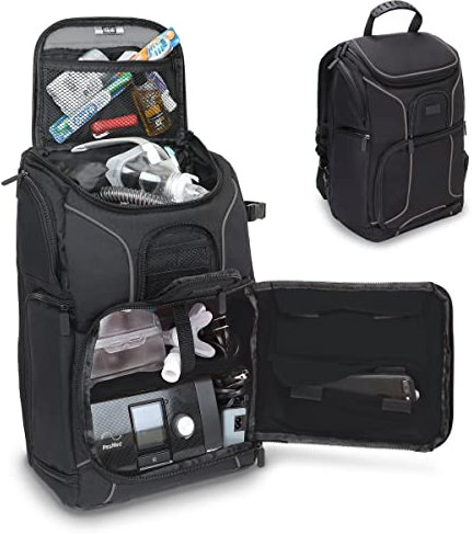 USA Gear CPAP-Maschinen-Reisetasche – CPAP-Rucksack kompatibel mit XT Fit, AirSense 10/11 und Philips Dreamstation – Anpassbarer Innenraum für Stromkabel, Schläuche und CPAP-Zubehör – Schwarz