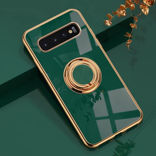 Dclbo Hülle für Samsung Galaxy S10, Handyhülle Silikon TPU Case Weich Bunt Stoßfest Dünn Cover Hülle mit Ring Halterung Ständer Fingerhalterung Schutzhülle für Samsung Galaxy S10-Dunkel Grün