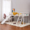 Mid Sleeper Bed with Slide, White Single Bed for Kids 3FT Solid Pine Wood Bunk Bed with Ladder, White