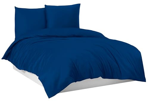 Bettwäsche Bettgarnitur Bettbezug 100% Baumwolle 135x200 155x220 200x200 200x220, Farbe:Dunkelblau, Größe:200 x 220 cm
