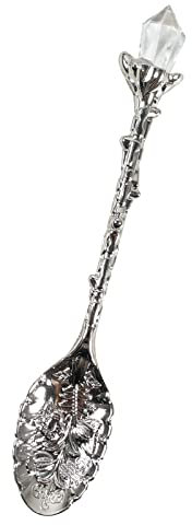 Soulnioi Vintage Carved Crystal Spoons Retro Decorative Coffee Stirring Spoons Dessert Spoons Ice Cream Spoon with White Crystal Head for Cafe Office Tableware -Silver