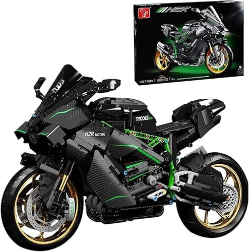 FULHOLPE Technik Motorrad Bausteine für Kawasaki H2R, 1858 Teile Motorrad Model Rennen Motorrad Bausatz Konstruktionsspielzeug Kompatibel mit Großen Marken