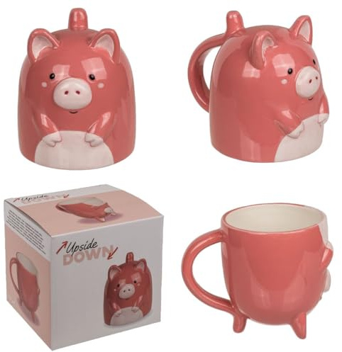 Kaffeetasse Schwein ca. 12 x 14 cm drehbar 500ml Kopfüber Tasse mit Schweinmotiv