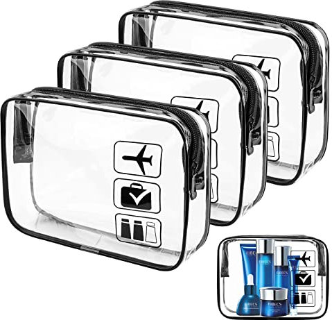 3 Pièces Trousse de Toilette Transparente, Sacs d'avion Transparents, PVC Étanche Trousse de Maquillage de Voyage, Sac de Toilette, Cosmétique Organisateur pour Hommes, Femme, Enfant