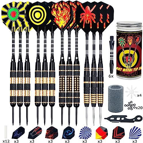 12 Stück Dartpfeile Metallspitze,20/24/26Gramm Profi Dartpfeile,Darts Sets mit Aluminium Schafts Flights Sharpener Beschützer Rubber O's Rings Multi Purpose Dart Tool