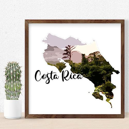 Costa Rica Holzwandtischschild, Wandkunst, Dekoration, Vintage-Nation-Kunstdruck, Wahrzeichen, Geschenk, Schilder, Landhaus, Holzschild, Plakette für Tisch, Zimmer, Haustür, 30,5 x 30,5 cm